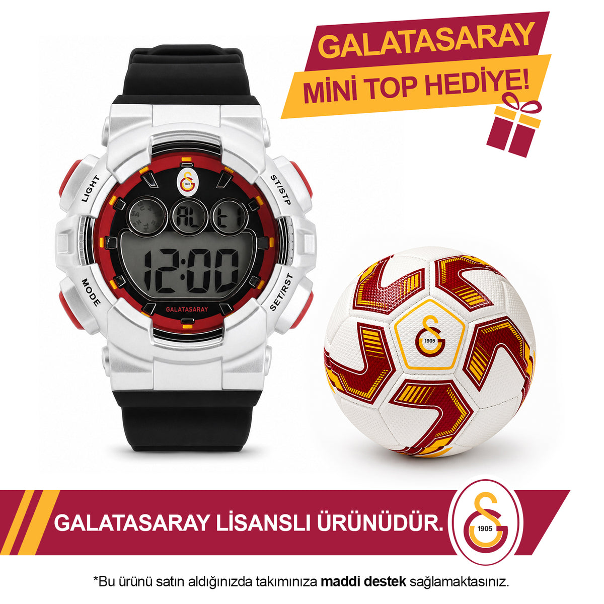 Galatasaray Digital Wristwatch U13598 - GS Keychain Included as a Gift