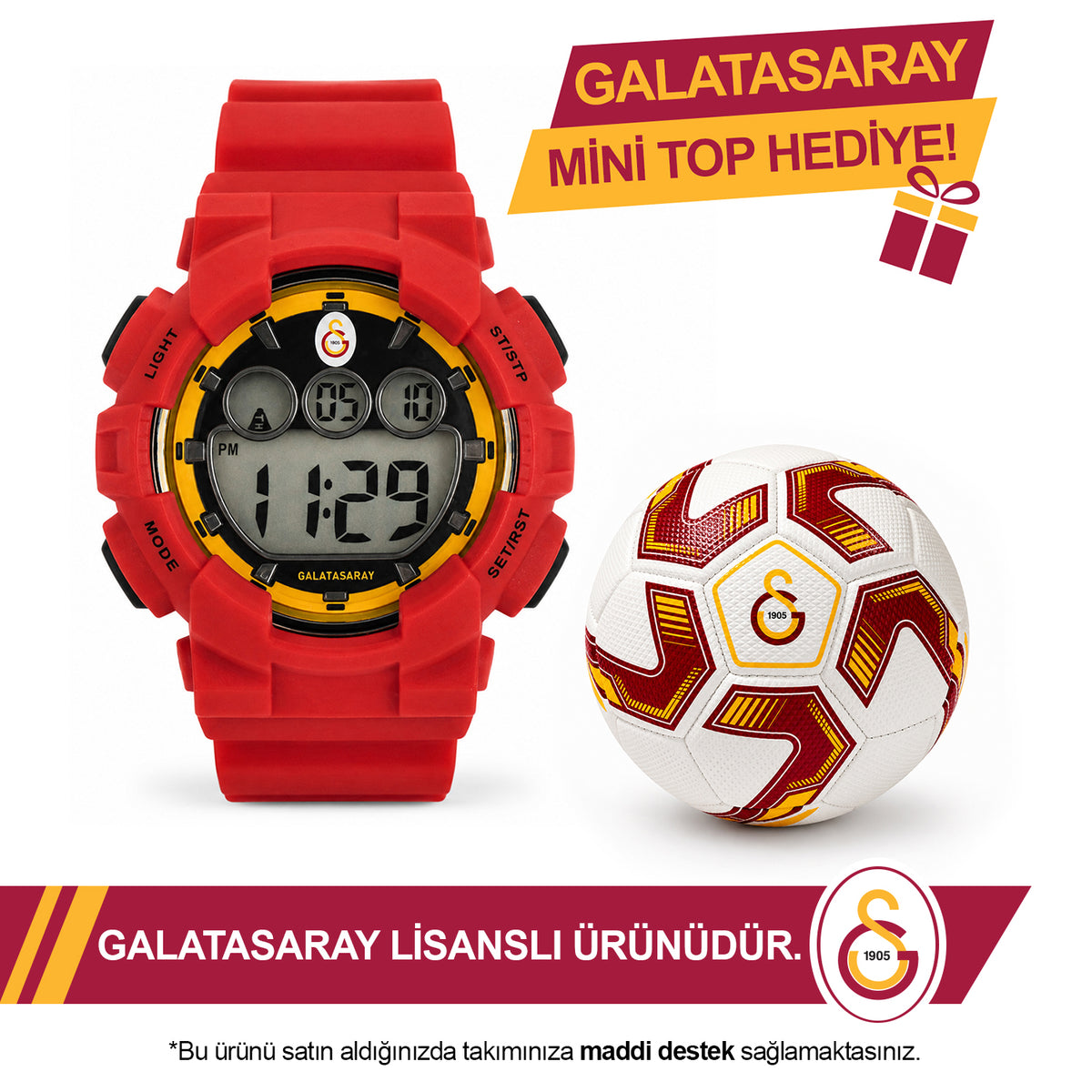 Galatasaray Digital Wristwatch U13599 - GS Keychain Included as a Gift