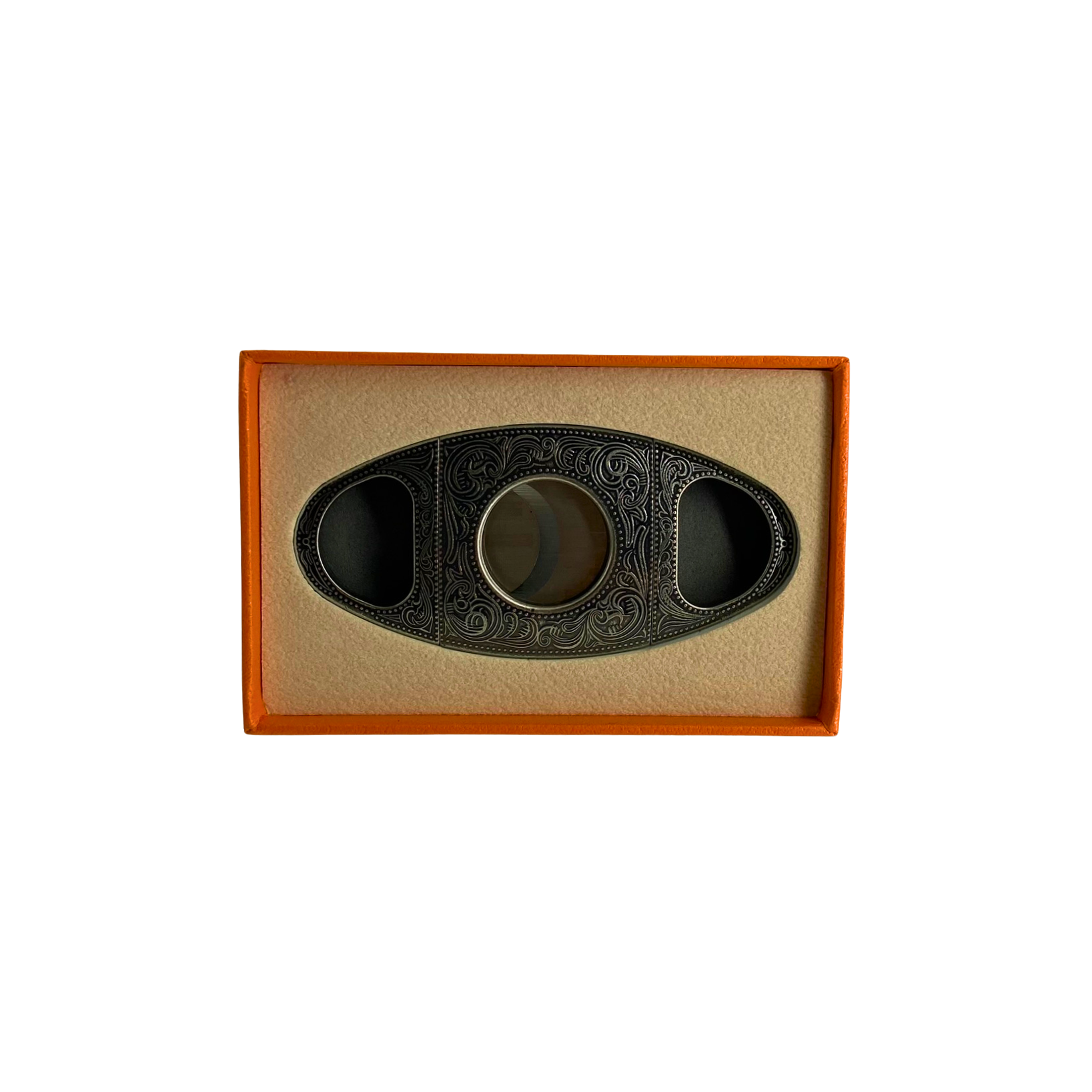 QNN Deri Kılıflı Antik Gümüş Puro Kesici