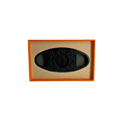 QNN Deri Kılıflı Siyah Desenli Siyah Bıçaklı Puro Kesici