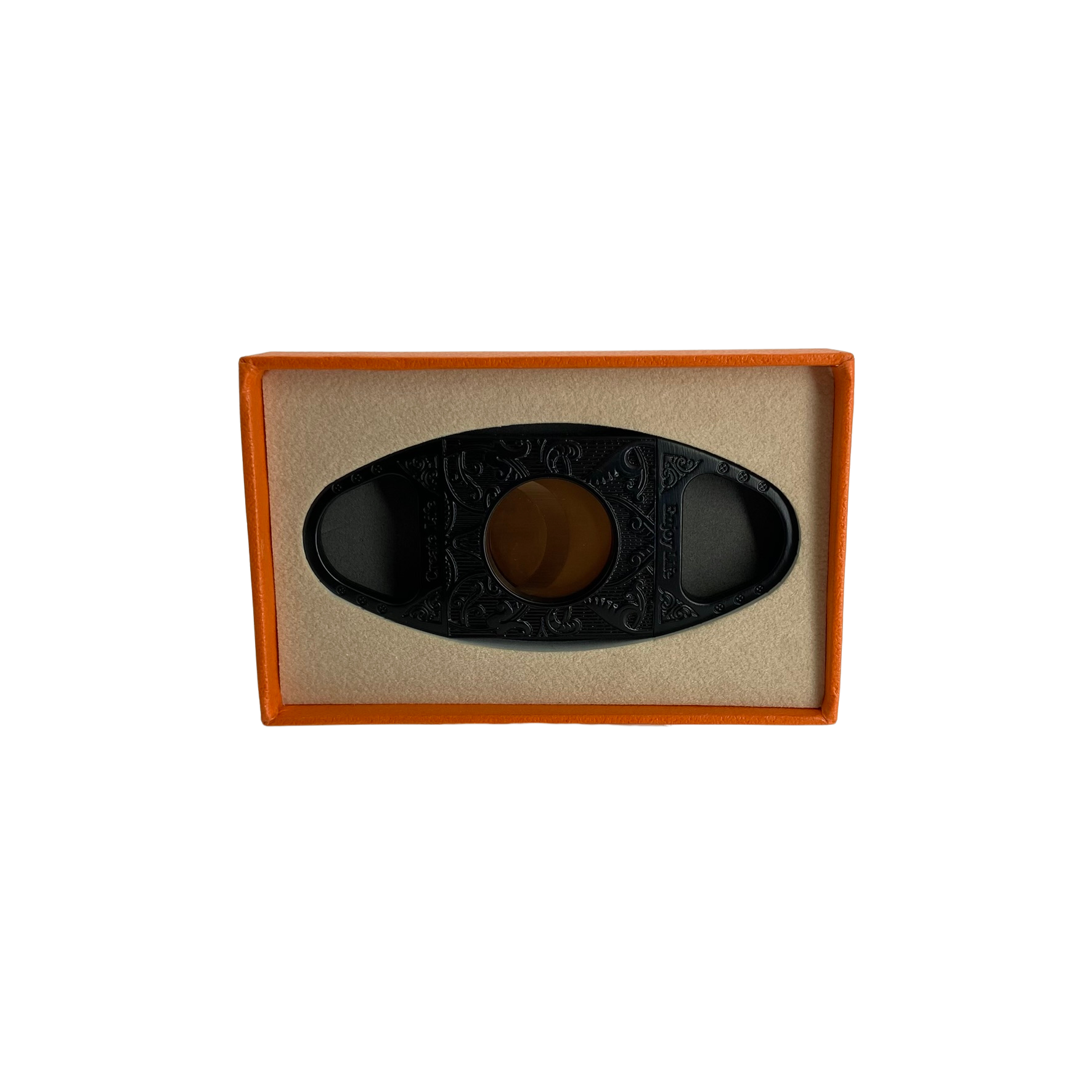 QNN Deri Kılıflı Siyah Desenli Altın Bıçaklı Puro Kesici