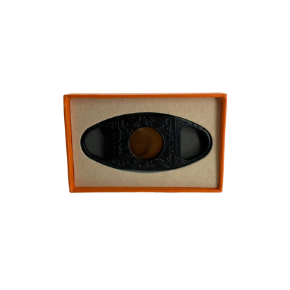 QNN Deri Kılıflı Siyah Desenli Altın Bıçaklı Puro Kesici