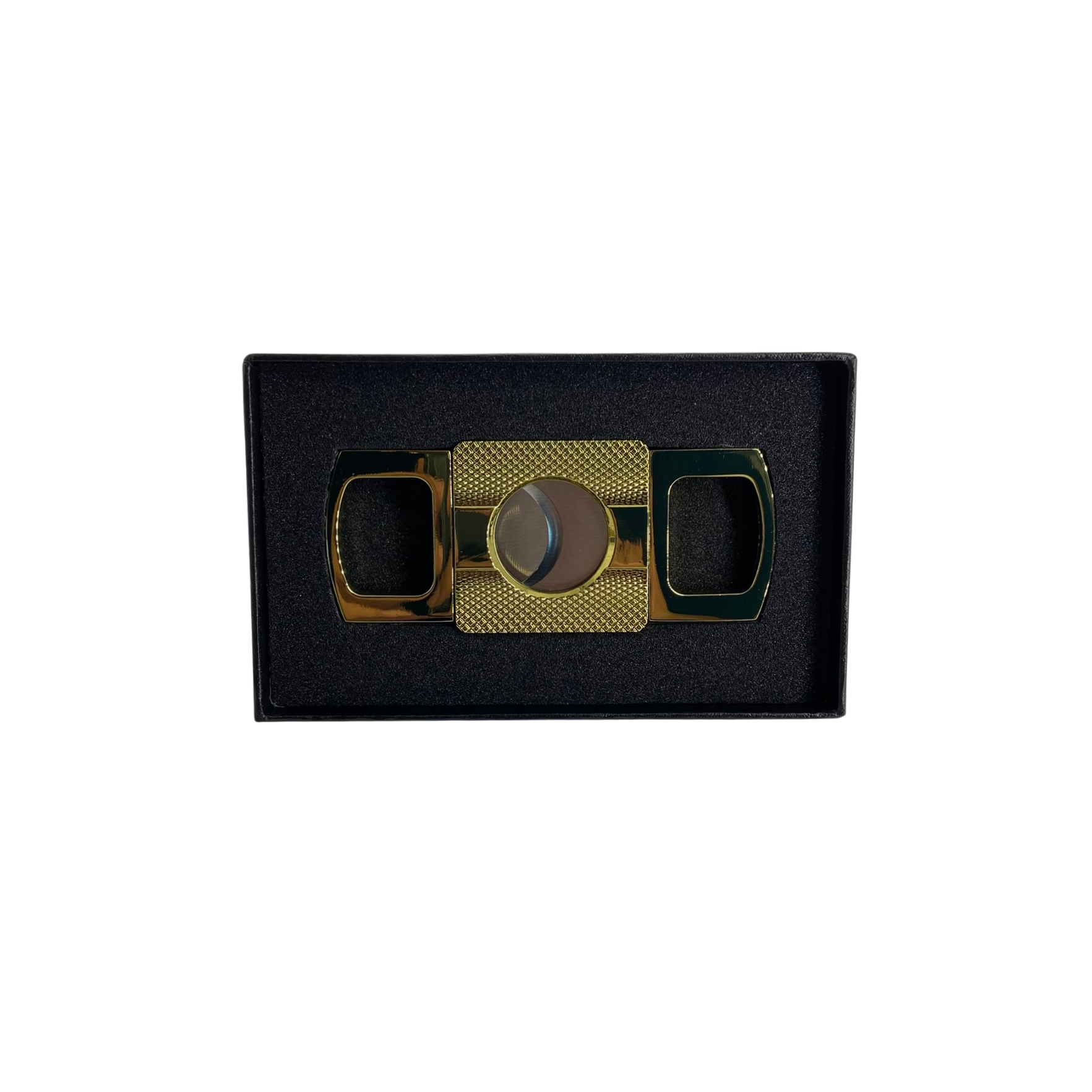 QNN Altın Renkli Gövdesi Desenli Köşeli Puro Kesici