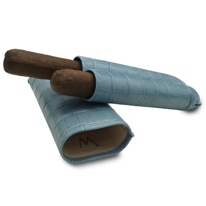 Montes Gerçek Deri El Yapımı 60 Ring Krokodil Aguamarina İkili Puro Kılıfı