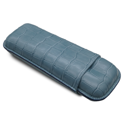 Montes Gerçek Deri El Yapımı 60 Ring Krokodil Aguamarina İkili Puro Kılıfı