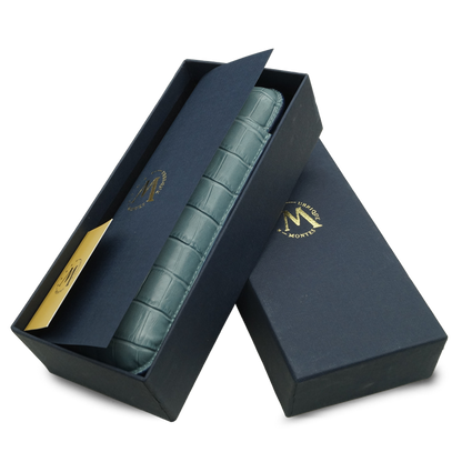 Montes Gerçek Deri El Yapımı 60 Ring Krokodil Aguamarina İkili Puro Kılıfı