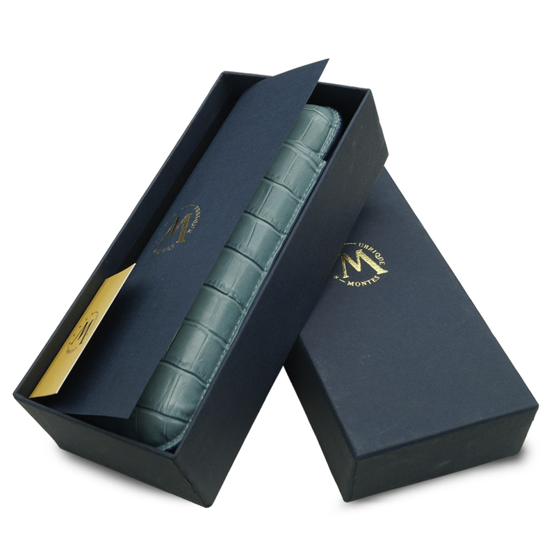 Montes Gerçek Deri El Yapımı 60 Ring Krokodil Aguamarina İkili Puro Kılıfı