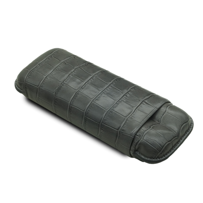 Montes Gerçek Deri El Yapımı 60 Ring Krokodil Ceniza İkili Puro Kılıfı