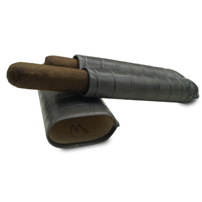 Montes Gerçek Deri El Yapımı 60 Ring Krokodil Ceniza İkili Puro Kılıfı