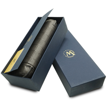 Montes Gerçek Deri El Yapımı 60 Ring Krokodil Ceniza İkili Puro Kılıfı