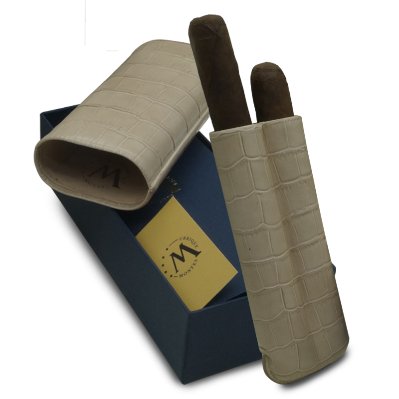 Montes Gerçek Deri El Yapımı 60 Ring Krokodil Piedra İkili Puro Kılıfı